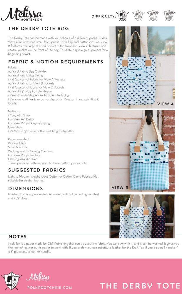 The Derby Tote Bag Sewing Pattern | Digital PDF Pattern