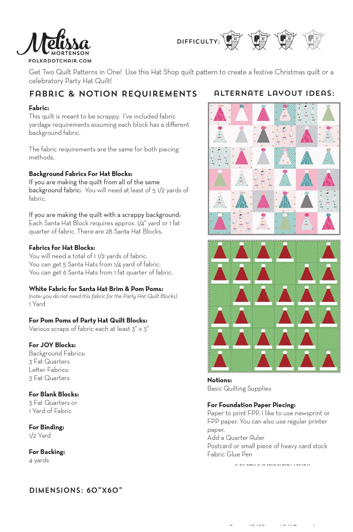 Santa's Hat Shop Christmas Quilt | PRINTED Quilt Pattern - Polka Dot Chair Patterns by Melissa Mortenson