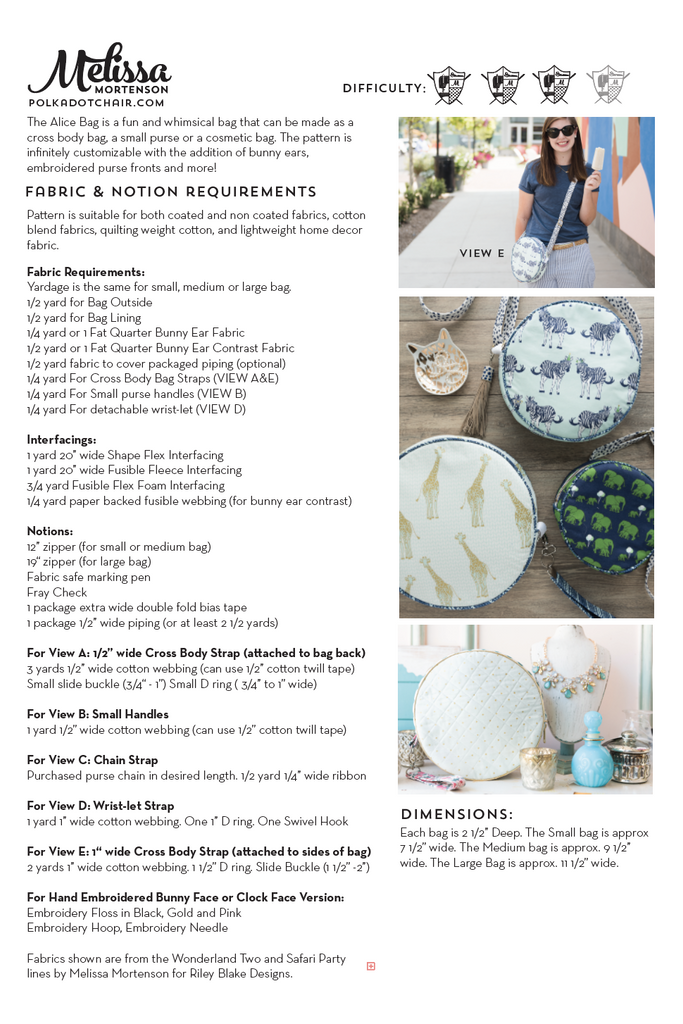 Alice Bag Circle Purse Sewing Pattern | Printed Pattern