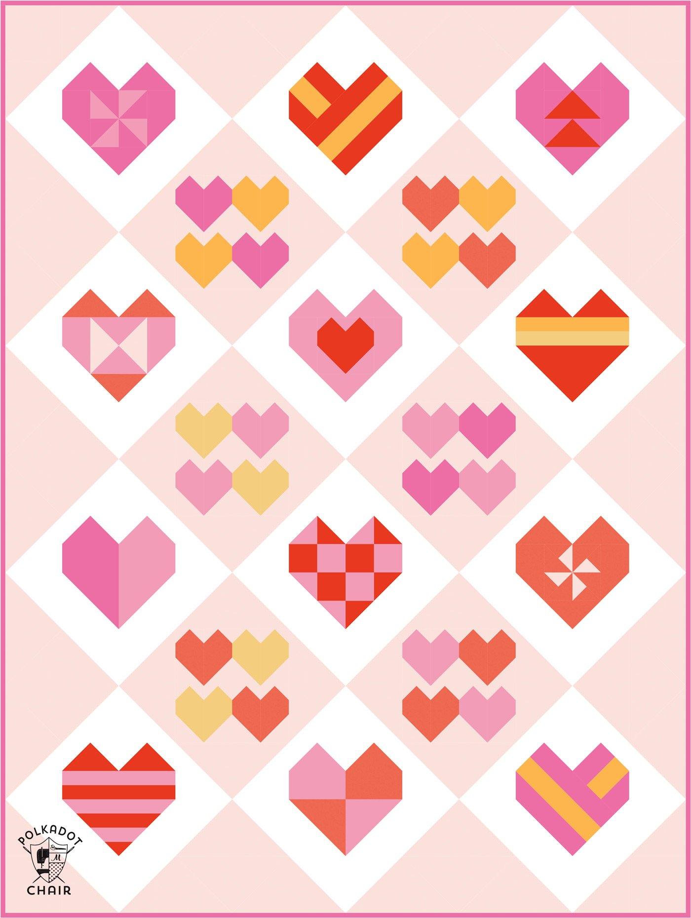 All the Hearts 2021 Block of the Month | Digital PDF Quilt Pattern - Polka Dot Chair Patterns by Melissa Mortenson